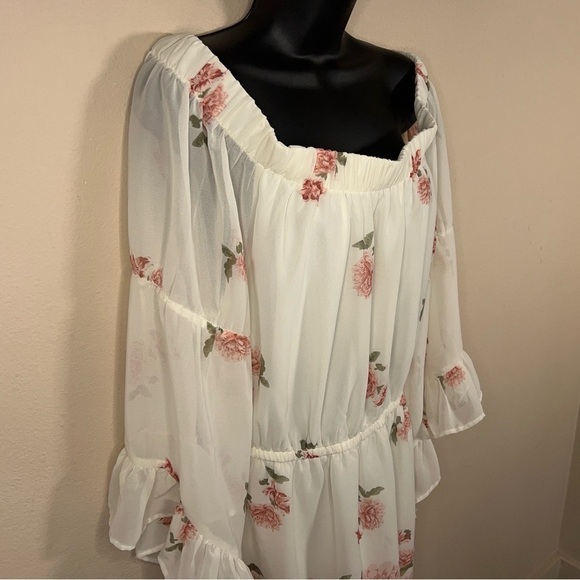 XL BLUSH BRAND DRESS OFF SHOULDER WHITE PINK FLORAL COQUETTE RUFFLE - Picture 7 of 10
